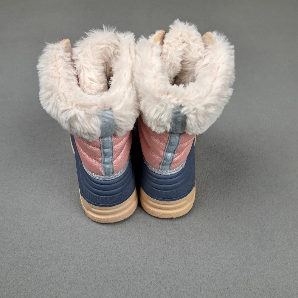 Oshkosh Bgosh‎ Snow Boots Youth 2 Pink Blue Duck Faux Fur Trimmed Waterproof